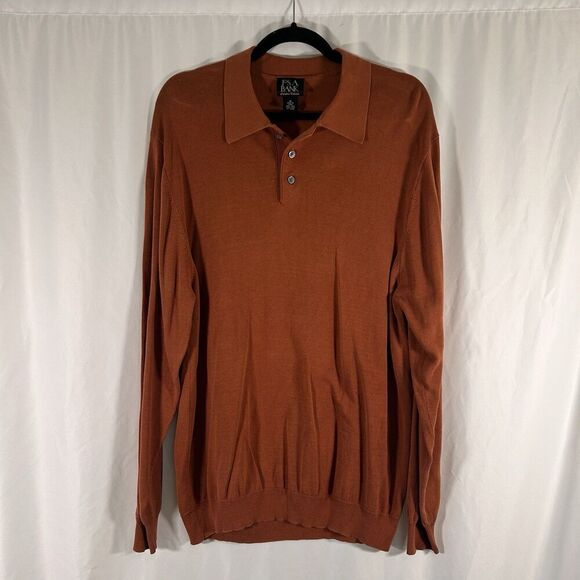 Jos A Bank 100% Silk Shirt Men's XL Orange Long Sleeve Signature Collection - Picture 1 of 5